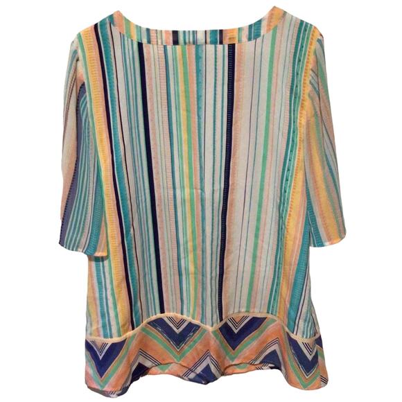 Chico's White Multicolor Pastel Striped Short Sleeve Top Size 2 L 12 - Picture 4 of 4